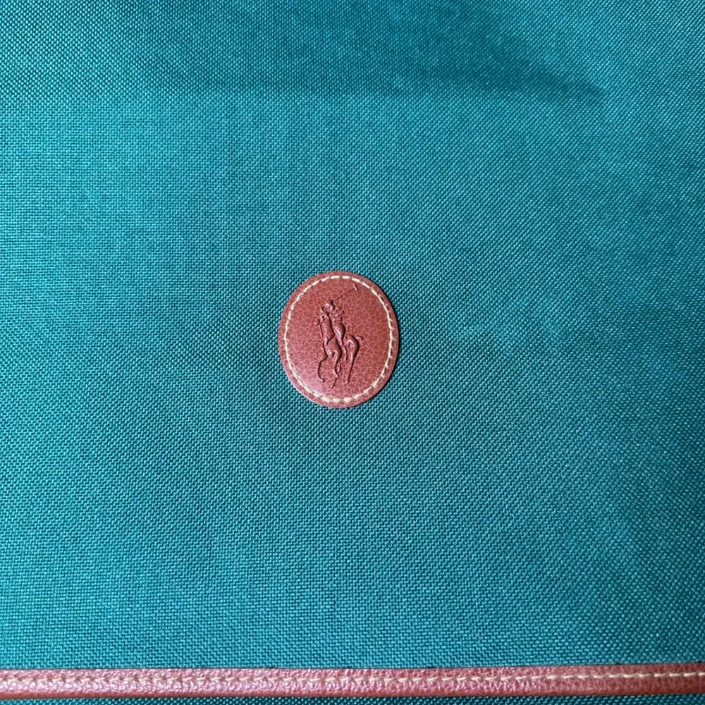 Polo Ralph Lauren Messenger Bag Teal Green Canvas Brown Trim Vintage Crossbody